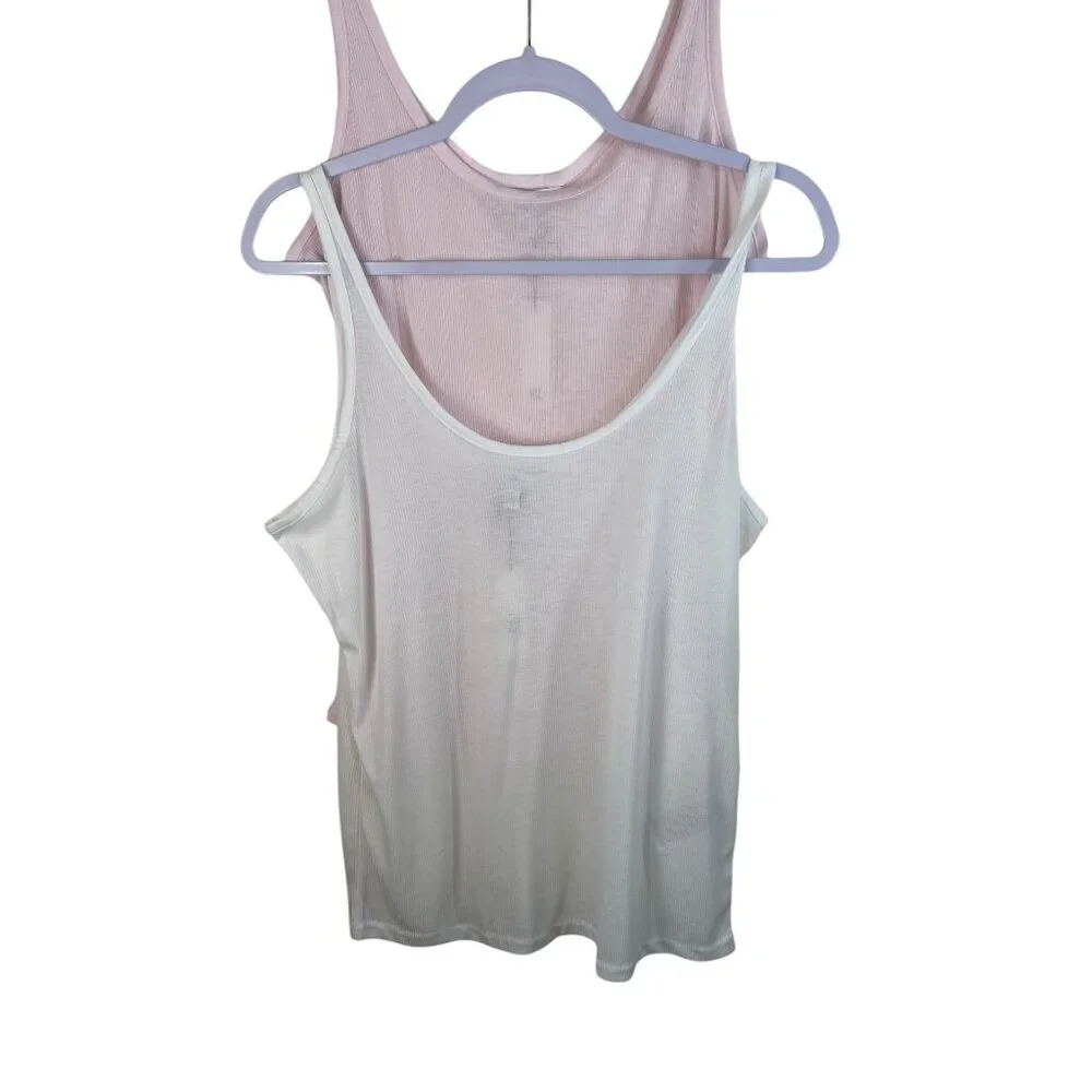 Banana Republic Womens Ribbed Tank Tops L Pink & White Cotton Blend Lightweight - Picture 2 of 8